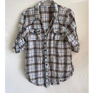Street Flower Plaid long sleeve rolled sleeve women’s shirt size XL